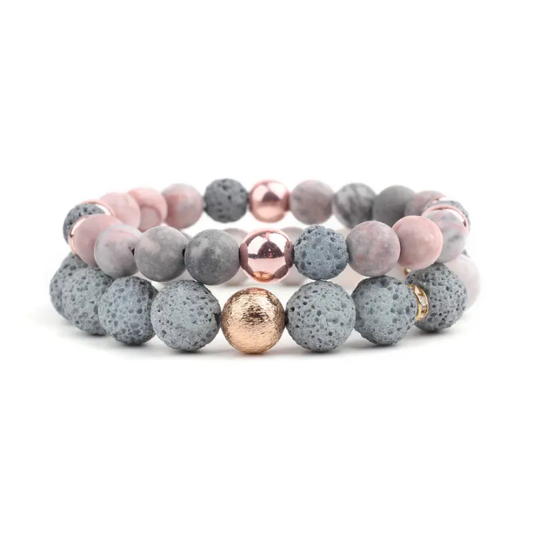 Pink & Gray Lava Bead Bracelet