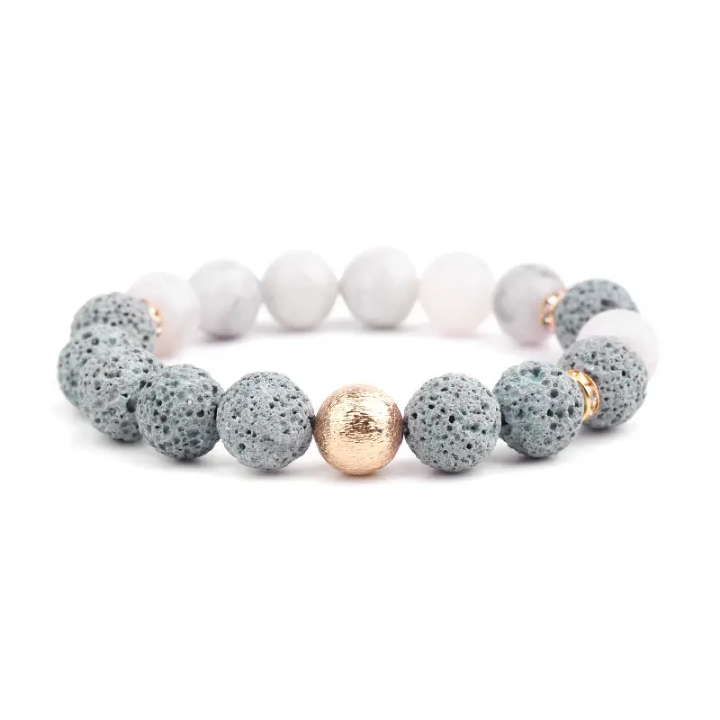 Pink & Gray Lava Bead Bracelet