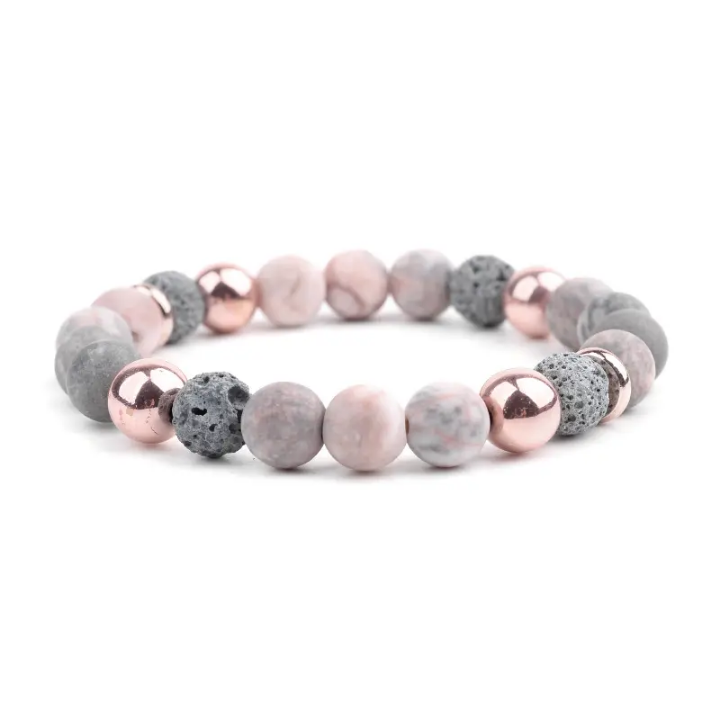 Pink & Gray Lava Bead Bracelet