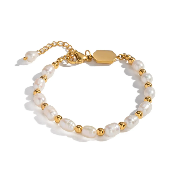 Freshwater Pearl Bead w/Gold Accent Bracelet