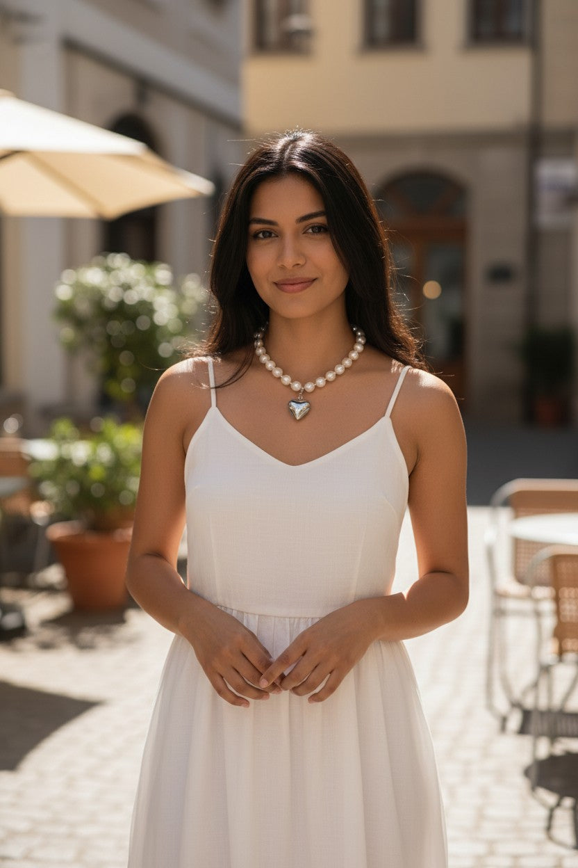 Pearl Choker w/Gold Accent Heart