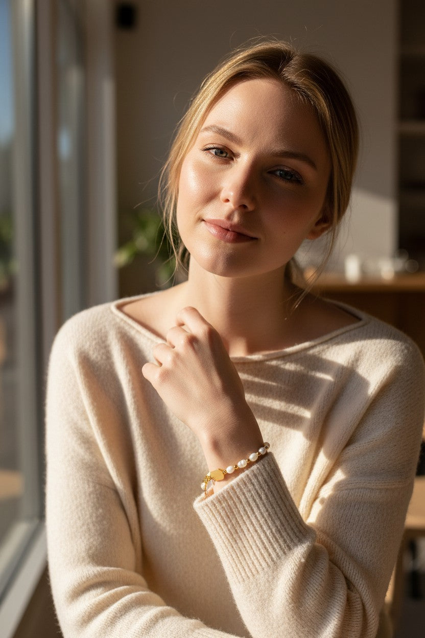 Freshwater Pearl Bead w/Gold Accent Bracelet