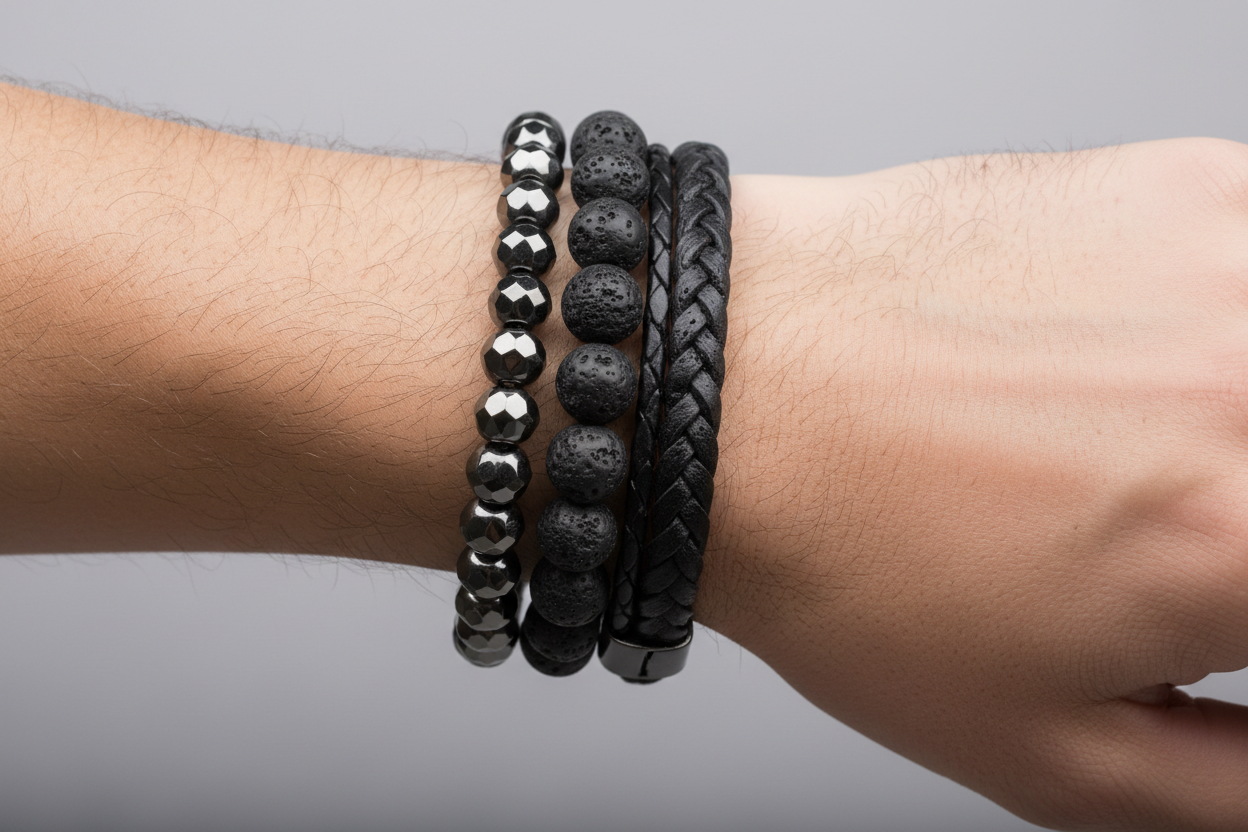 Men's Triple Stack Natural Stone Bracelet Set