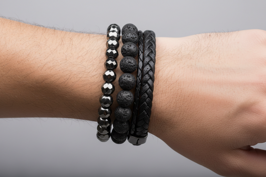 Men's Triple Stack Natural Stone Bracelet Set